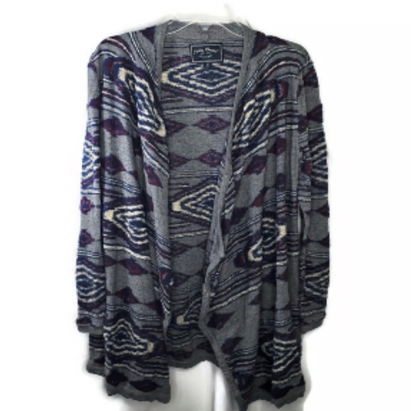 Lucky Brand Southwestern Grey Multi Aztec Tribal Open Long Duster Cardigan - Picture 6 of 10